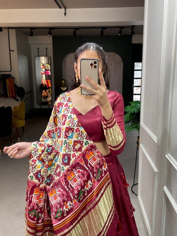 LNB 1653 Maroon Color Gaji Silk Dyeing With Lagdi patta Lehenga Choli Wedding, Party, Festive, Events Etc. Delivery 4-6 Working Days Rs 3499 | Lehenga, Bollywood Lehenga, Creative Lehenga, Designer Lehenga, Embroidered Lehenga, Party Wear Lehenga