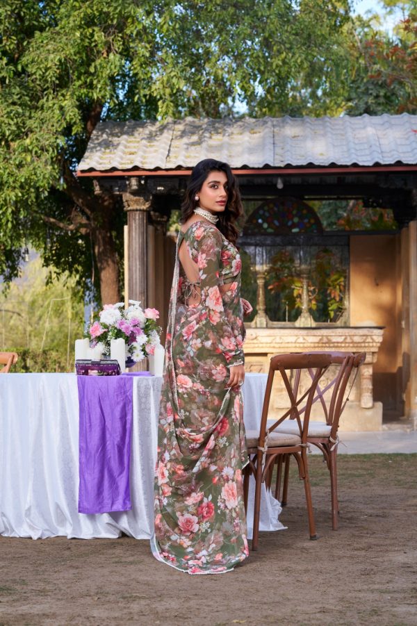YNF 7010 Mehandi Color Weightless Marbal Floral Printed Pearl Lace Saree Casual, Wedding, Festive, Events . Expected Delivery  4-6 Working Days @1599/- only                                                                                | Sarees, Bollywood Sarees, Creative Sarees, Designer Sarees, Embroidered Sarees, Ethnic Saree, Modern Digital sarees, Party Wear Sarees