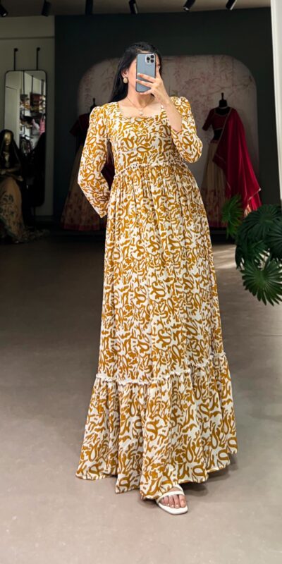 YNF 5016 Mustard Color Georgette Plain Sequins Embroidery Lace Gown Casual, Wedding, Festive, Events . Expected Delivery 4-6 Working Days @1599/- only | Gowns, Bollywood Gowns, Creative Gowns, Designer Gowns, Embroidered Gowns, Party Wear Gowns
