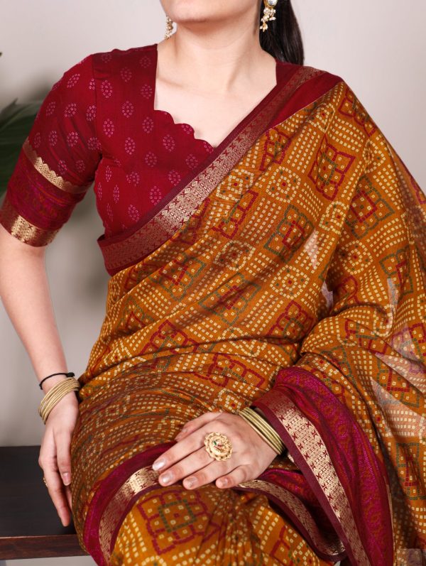 YNF 7046 Mustard Color Polyester Chanderi Print Zari Weaving Work Saree Casual, Wedding, Festive, Events . Expected Delivery  4-6 Working Days @1549/- only                                                                                | Sarees, Bollywood Sarees, Creative Sarees, Designer Sarees, Embroidered Sarees, Ethnic Saree, Modern Digital sarees, Party Wear Sarees
