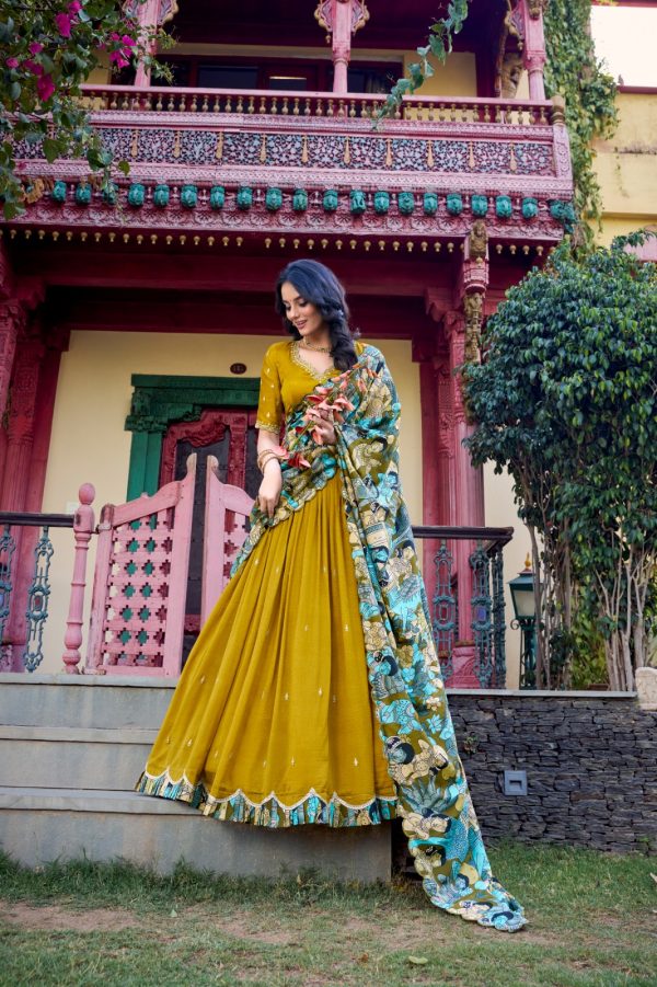 LNB 1237 Mustard Color Vichitra Sequins and Embroidery Work Kalamkari Lehenga Choli Wedding, Party, Festive, Events Etc. Delivery 4-6 Working Days Rs 3299 | Lehenga, Bollywood Lehenga, Creative Lehenga, Designer Lehenga, Embroidered Lehenga, Party Wear Lehenga