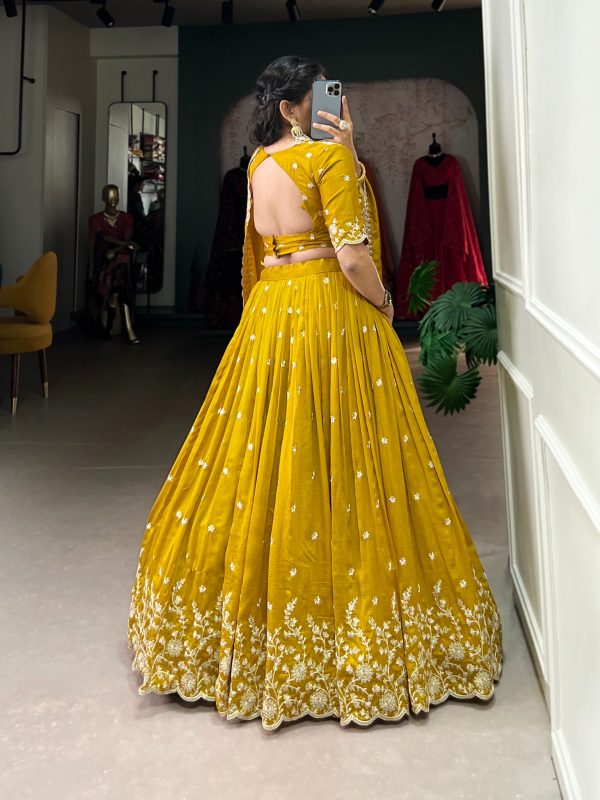 LNB 1415 Mustard Color Vichitra Silk Sequins Thread Embroidery Work Lehenga Choli Wedding, Party, Festive, Events Etc. Delivery 4-6 Working Days Rs 3199 | Lehenga, Bollywood Lehenga, Creative Lehenga, Designer Lehenga, Embroidered Lehenga, Party Wear Lehenga