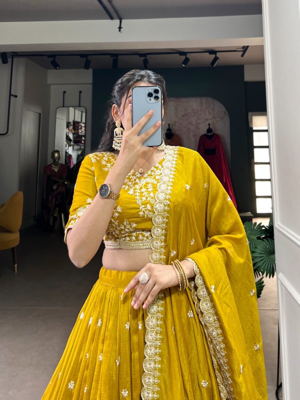 LNB 1415 Mustard Color Vichitra Silk Sequins Thread Embroidery Work Lehenga Choli Wedding, Party, Festive, Events Etc. Delivery 4-6 Working Days Rs 3199 | Lehenga, Bollywood Lehenga, Creative Lehenga, Designer Lehenga, Embroidered Lehenga, Party Wear Lehenga