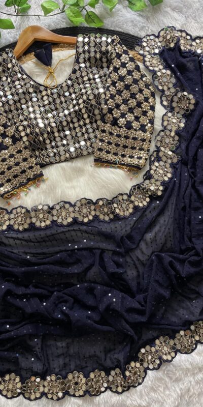 DF 3429 Navy blue Color Faux Georgette 5mm Sequence Work Saree Casual, Wedding, Festive, Events . Expected Delivery 4-6 Working Days @2199/- only | Sarees, Bollywood Sarees, Creative Sarees, Designer Sarees, Embroidered Sarees, Ethnic Saree, Modern Digital sarees, Party Wear Sarees
