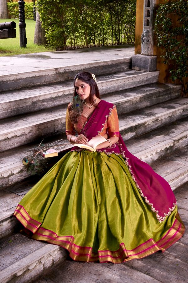 LNB 2009 Navy Blue Elevate your style with the Navy Blue Kanchipuram Weaving Lehenga Choli, featuring stunning zari work and a comfortable drawstring fit. | Lehenga, Bollywood Lehenga, Creative Lehenga, Designer Lehenga, Embroidered Lehenga, Party Wear Lehenga
