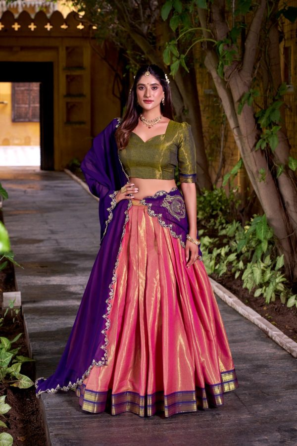 LNB 2009 Navy Blue Elevate your style with the Navy Blue Kanchipuram Weaving Lehenga Choli, featuring stunning zari work and a comfortable drawstring fit. | Lehenga, Bollywood Lehenga, Creative Lehenga, Designer Lehenga, Embroidered Lehenga, Party Wear Lehenga