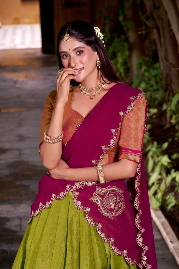 LNB 2009 Navy Blue Elevate your style with the Navy Blue Kanchipuram Weaving Lehenga Choli, featuring stunning zari work and a comfortable drawstring fit. | Lehenga, Bollywood Lehenga, Creative Lehenga, Designer Lehenga, Embroidered Lehenga, Party Wear Lehenga