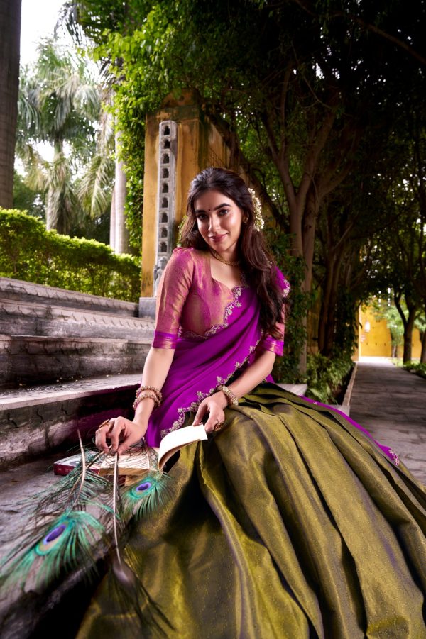 LNB 2009 Navy Blue Elevate your style with the Navy Blue Kanchipuram Weaving Lehenga Choli, featuring stunning zari work and a comfortable drawstring fit. | Lehenga, Bollywood Lehenga, Creative Lehenga, Designer Lehenga, Embroidered Lehenga, Party Wear Lehenga