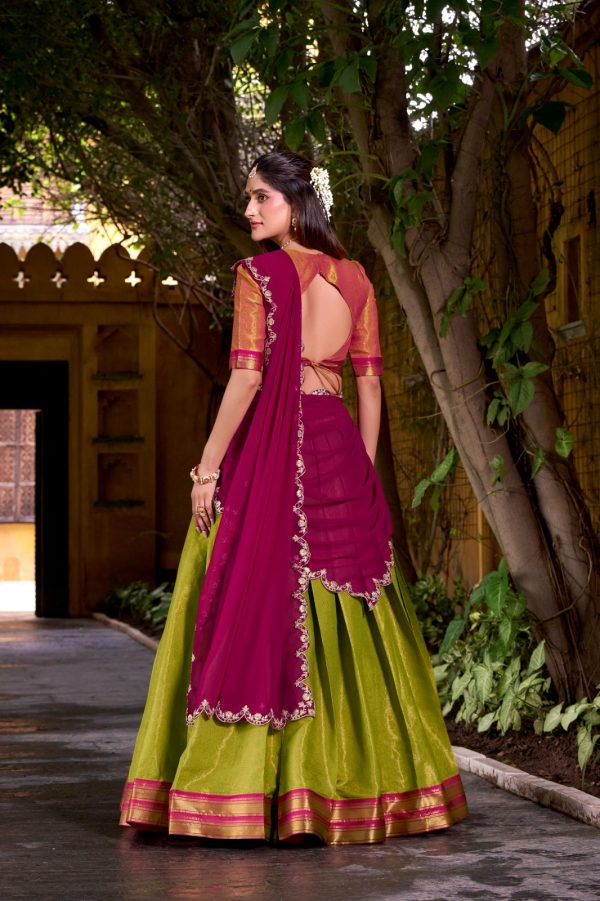 LNB 2009 Navy Blue Elevate your style with the Navy Blue Kanchipuram Weaving Lehenga Choli, featuring stunning zari work and a comfortable drawstring fit. | Lehenga, Bollywood Lehenga, Creative Lehenga, Designer Lehenga, Embroidered Lehenga, Party Wear Lehenga