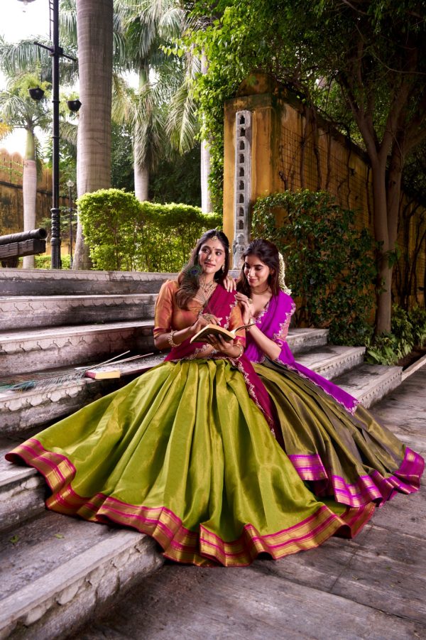 LNB 2009 Navy Blue Elevate your style with the Navy Blue Kanchipuram Weaving Lehenga Choli, featuring stunning zari work and a comfortable drawstring fit. | Lehenga, Bollywood Lehenga, Creative Lehenga, Designer Lehenga, Embroidered Lehenga, Party Wear Lehenga