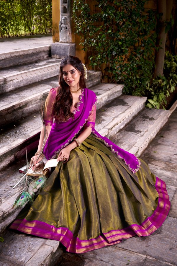 LNB 2009 Navy Blue Elevate your style with the Navy Blue Kanchipuram Weaving Lehenga Choli, featuring stunning zari work and a comfortable drawstring fit. | Lehenga, Bollywood Lehenga, Creative Lehenga, Designer Lehenga, Embroidered Lehenga, Party Wear Lehenga
