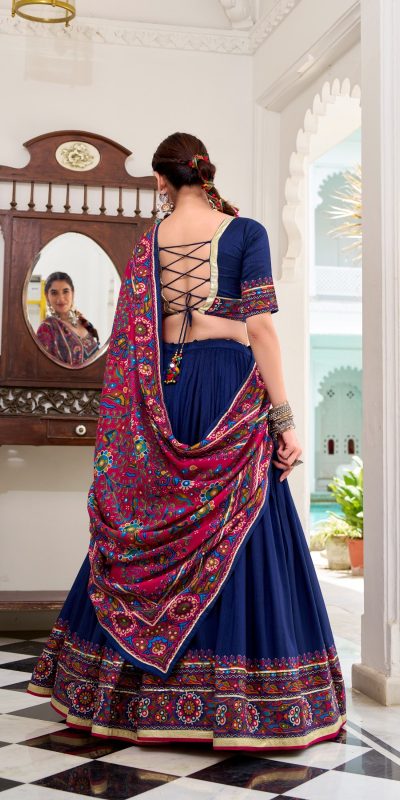 LNB 1243 Navy blue Color Tasar Silk Gamthi Print Embossed Gotta Lace Lehenga Choli Festive Party Wedding, Events etc. Delivery 4-6 Working Days @2999/- | Lehenga, Bollywood Lehenga, Creative Lehenga, Designer Lehenga, Embroidered Lehenga, Party Wear Lehenga