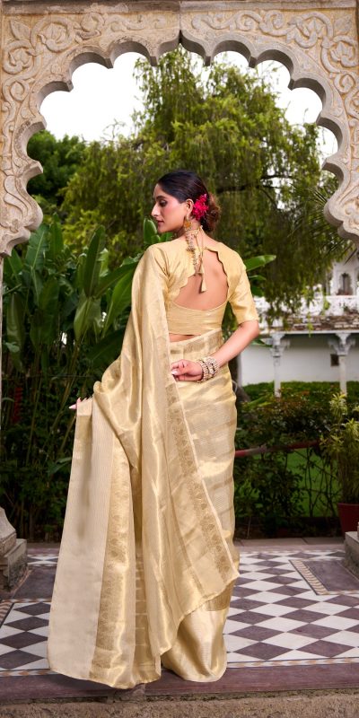 YNF 7204 Off White Color Gold Tissue Zari Weaving Work Saree Casual, Wedding, Festive, Events . Expected Delivery  4-6 Working Days @1499/- only                                                                                | Sarees, Bollywood Sarees, Creative Sarees, Designer Sarees, Embroidered Sarees, Ethnic Saree, Modern Digital sarees, Party Wear Sarees
