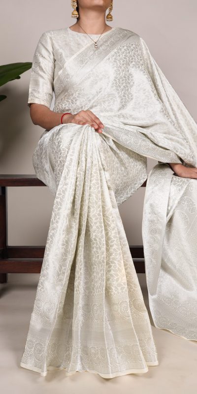 YNF 7404 Off White Color Kanjivaram Zari Weaving Work Saree Casual, Wedding, Festive, Events . Expected Delivery  4-6 Working Days @1599/- only                                | Sarees, Bollywood Sarees, Creative Sarees, Designer Sarees, Embroidered Sarees, Ethnic Saree, Modern Digital sarees, Party Wear Sarees