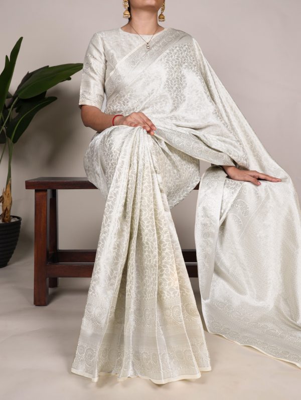 YNF 7404 Off White Color Kanjivaram Zari Weaving Work Saree Casual, Wedding, Festive, Events . Expected Delivery  4-6 Working Days @1599/- only                                | Sarees, Bollywood Sarees, Creative Sarees, Designer Sarees, Embroidered Sarees, Ethnic Saree, Modern Digital sarees, Party Wear Sarees