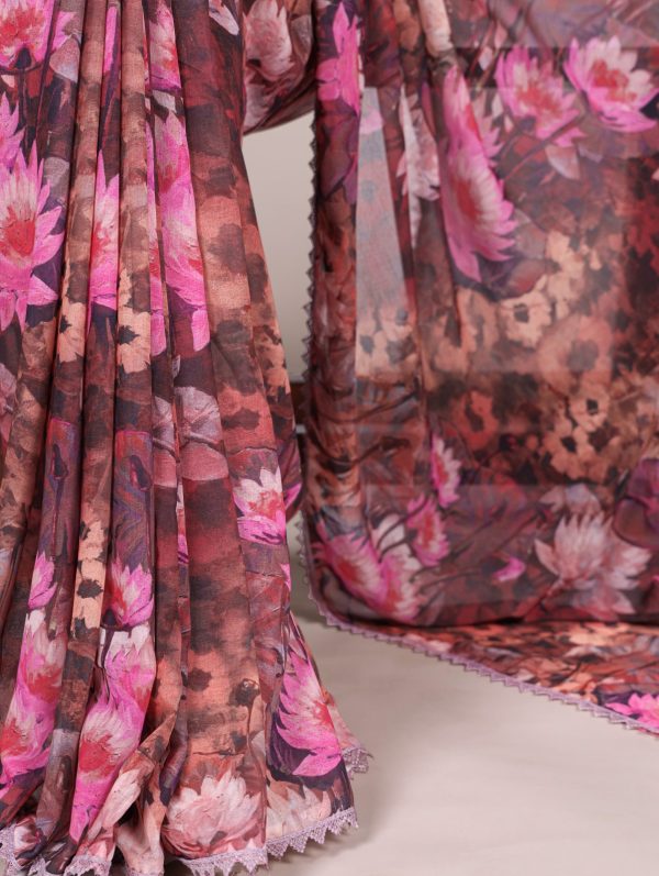 YNF 7037 Onion Color Weightless Marbal Floral Printed Lace Border Saree Casual, Wedding, Festive, Events . Expected Delivery  4-6 Working Days @1549/- only                                                                                | Sarees, Bollywood Sarees, Creative Sarees, Designer Sarees, Embroidered Sarees, Ethnic Saree, Modern Digital sarees, Party Wear Sarees