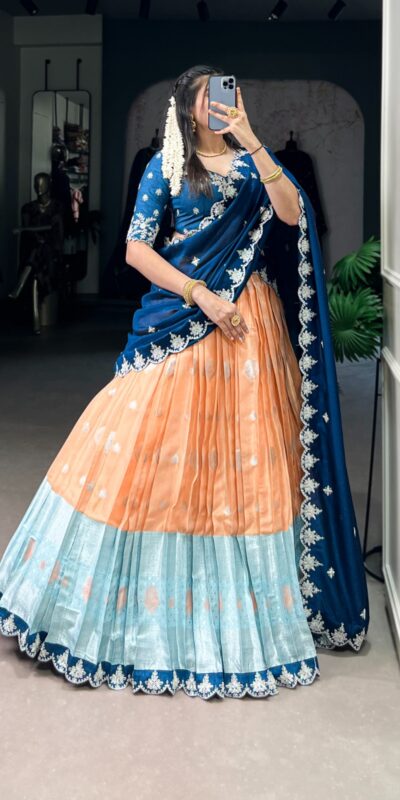 LNB 2024 Orange Color Zari Kota Weaving Work Sequins Thread Embroidery Lehenga Choli Festive Party Wedding, Events etc. Delivery 4-6 Working Days @2999/- | Lehenga, Bollywood Lehenga, Creative Lehenga, Designer Lehenga, Embroidered Lehenga, Party Wear Lehenga