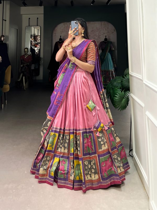 LNB 1235 Peach Color Tasar Silk Kalamkari With Foil Work Lehenga Choli Wedding, Party, Festive, Events Etc. Delivery 4-6 Working Days Rs 2499 | Lehenga, Bollywood Lehenga, Creative Lehenga, Designer Lehenga, Embroidered Lehenga, Party Wear Lehenga