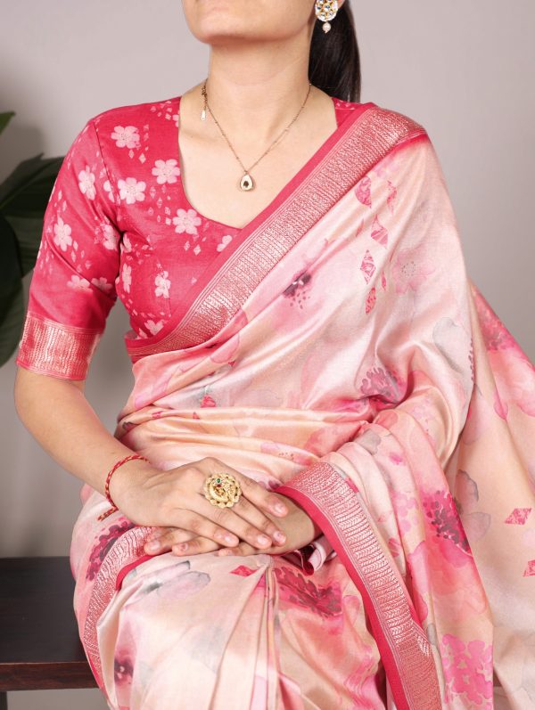 YNF 7024 Peach Color Tussar Silk With Viscose Border Floral Printed Saree Casual, Wedding, Festive, Events . Expected Delivery  4-6 Working Days @1699/- only                                                                                | Sarees, Bollywood Sarees, Creative Sarees, Designer Sarees, Embroidered Sarees, Ethnic Saree, Modern Digital sarees, Party Wear Sarees