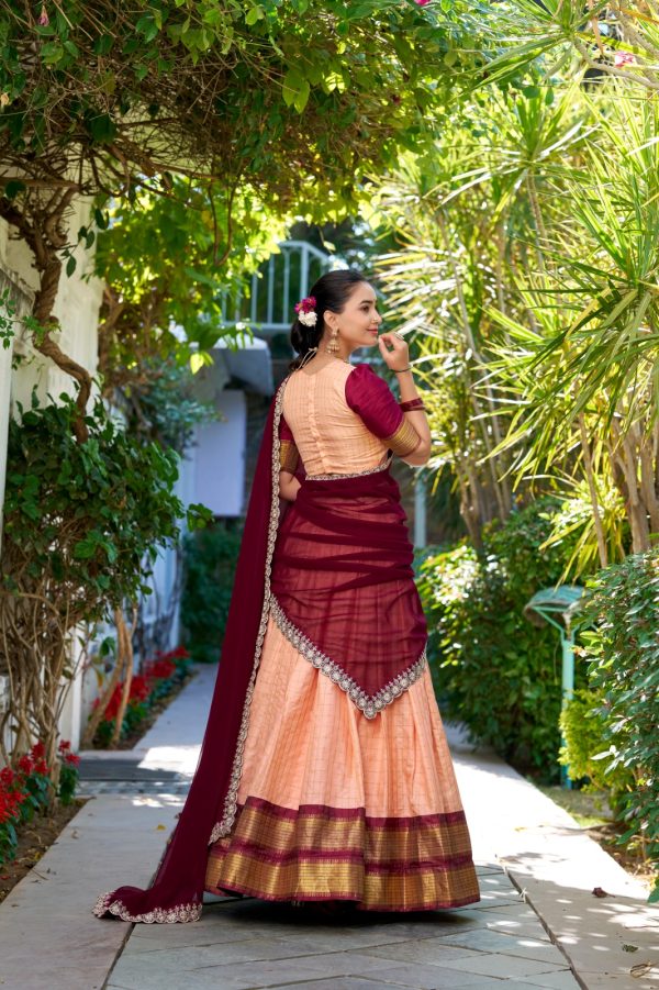 LNB 2010 Peach Color Zari Chex With Zari Weaving Work Lehenga Choli Wedding, Party, Festive, Events Etc. Delivery 4-6 Working Days Rs 2149 | Lehenga, Bollywood Lehenga, Creative Lehenga, Designer Lehenga, Embroidered Lehenga, Party Wear Lehenga