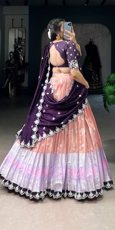 LNB 2024 Peach Color Zari Kota Weaving Work Sequins Thread Embroidery Lehenga Choli Festive Party Wedding, Events etc. Delivery 4-6 Working Days @2999/- | Lehenga, Bollywood Lehenga, Creative Lehenga, Designer Lehenga, Embroidered Lehenga, Party Wear Lehenga