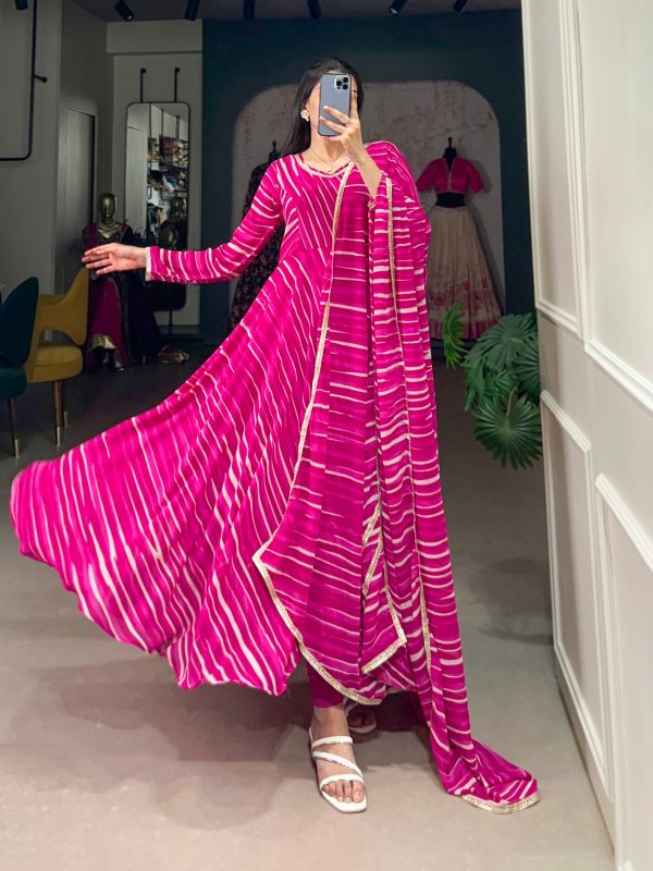 YNF 5026 Pink Color Georgette Leheriya Georgette With Lace Touch Up Gown Casual, Wedding, Festive, Events . Expected Delivery  4-6 Working Days @1799/- only      | Gowns, Bollywood Gowns, Creative Gowns, Designer Gowns, Embroidered Gowns, Party Wear Gowns
