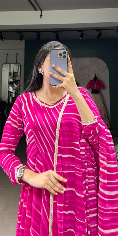 YNF 5026 Pink Color Georgette Leheriya Georgette With Lace Touch Up Gown Casual, Wedding, Festive, Events . Expected Delivery  4-6 Working Days @1799/- only      | Gowns, Bollywood Gowns, Creative Gowns, Designer Gowns, Embroidered Gowns, Party Wear Gowns