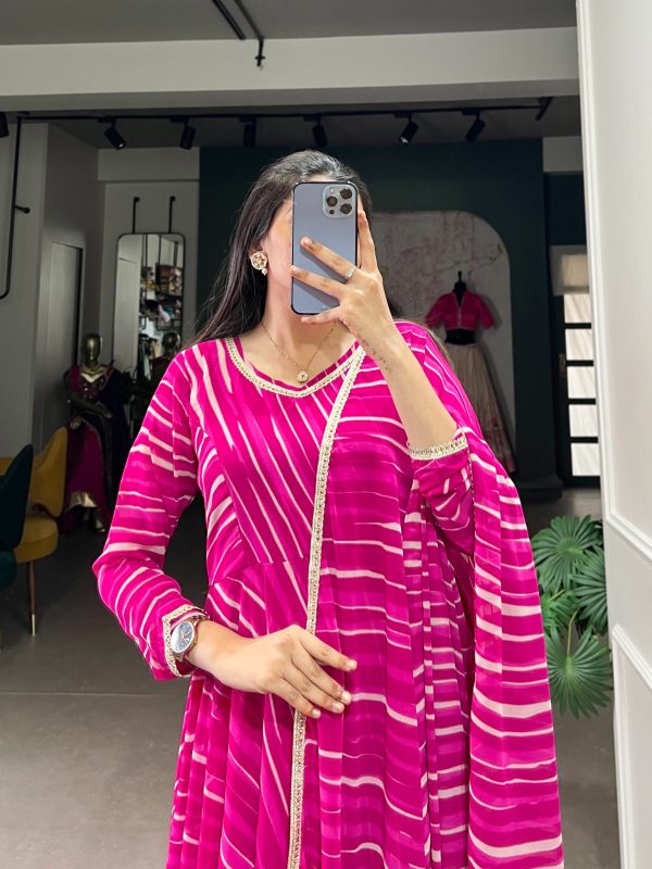 YNF 5026 Pink Color Georgette Leheriya Georgette With Lace Touch Up Gown Casual, Wedding, Festive, Events . Expected Delivery  4-6 Working Days @1799/- only      | Gowns, Bollywood Gowns, Creative Gowns, Designer Gowns, Embroidered Gowns, Party Wear Gowns