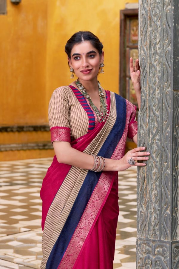 YNF 7049 Pink Color Poly Cotton Printed With Zari Weaving Work Saree Casual, Wedding, Festive, Events . Expected Delivery  4-6 Working Days @1699/- only                                                                                | Sarees, Bollywood Sarees, Creative Sarees, Designer Sarees, Embroidered Sarees, Ethnic Saree, Modern Digital sarees, Party Wear Sarees