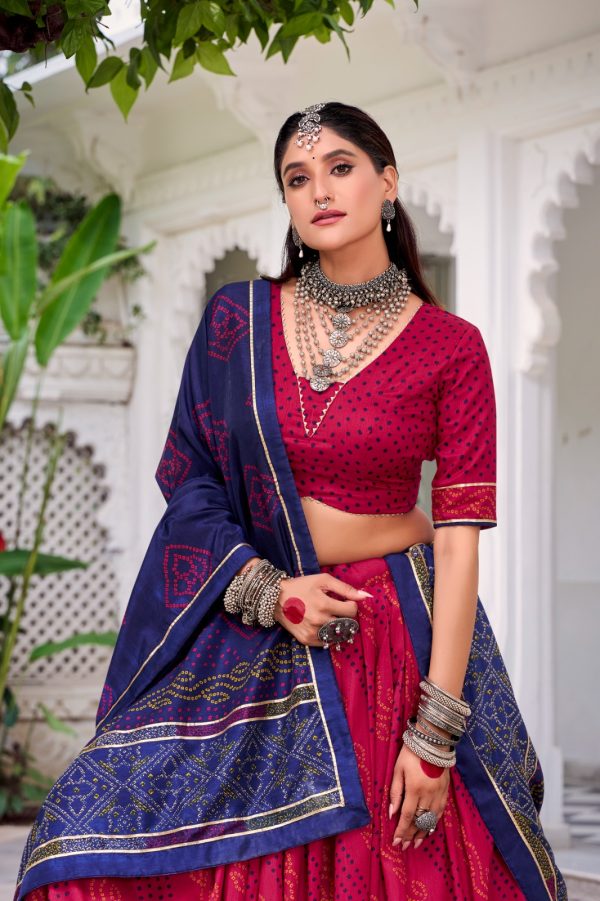 LNB 1250 Pink Color Tasar Silk Bandhej Print With Gotta Patti Lace Lehenga Choli Festive Party Wedding, Events etc. Delivery 4-6 Working Days @2149/- | Lehenga, Bollywood Lehenga, Creative Lehenga, Designer Lehenga, Embroidered Lehenga, Party Wear Lehenga