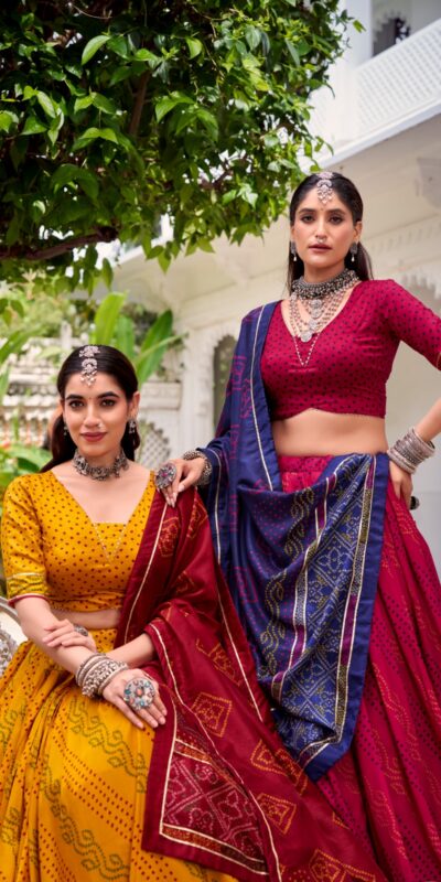LNB 1250 Pink Color Tasar Silk Bandhej Print With Gotta Patti Lace Lehenga Choli Festive Party Wedding, Events etc. Delivery 4-6 Working Days @2149/- | Lehenga, Bollywood Lehenga, Creative Lehenga, Designer Lehenga, Embroidered Lehenga, Party Wear Lehenga