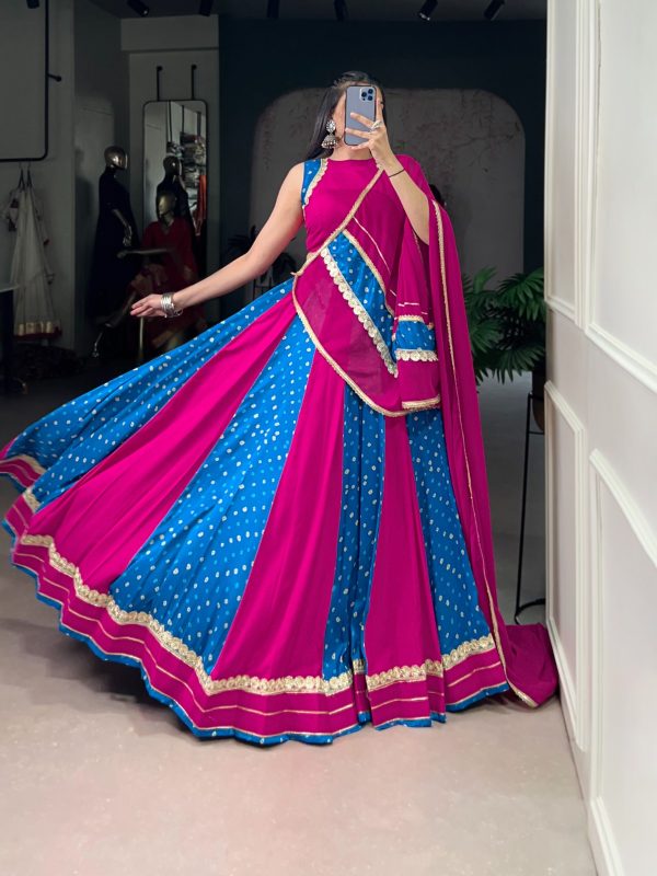 LNB 1673 Pink Color Tasar Silk Bandhej Print With Lace Touch Up Lehenga Choli Wedding, Party, Festive, Events Etc. Delivery 4-6 Working Days Rs 3099 | Lehenga, Bollywood Lehenga, Creative Lehenga, Designer Lehenga, Embroidered Lehenga, Party Wear Lehenga