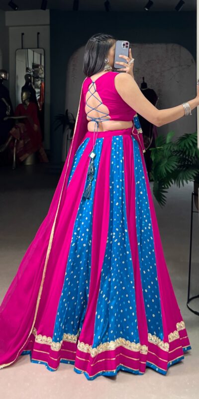 LNB 1673 Pink Color Tasar Silk Bandhej Print With Lace Touch Up Lehenga Choli Wedding, Party, Festive, Events Etc. Delivery 4-6 Working Days Rs 3099 | Lehenga, Bollywood Lehenga, Creative Lehenga, Designer Lehenga, Embroidered Lehenga, Party Wear Lehenga