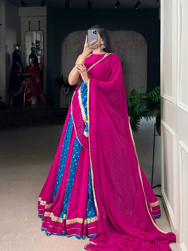 LNB 1673 Pink Color Tasar Silk Bandhej Print With Lace Touch Up Lehenga Choli Wedding, Party, Festive, Events Etc. Delivery 4-6 Working Days Rs 3099 | Lehenga, Bollywood Lehenga, Creative Lehenga, Designer Lehenga, Embroidered Lehenga, Party Wear Lehenga