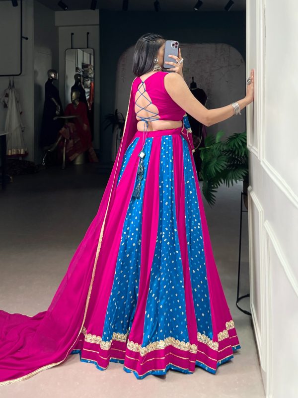 LNB 1673 Pink Color Tasar Silk Bandhej Print With Lace Touch Up Lehenga Choli Wedding, Party, Festive, Events Etc. Delivery 4-6 Working Days Rs 3099 | Lehenga, Bollywood Lehenga, Creative Lehenga, Designer Lehenga, Embroidered Lehenga, Party Wear Lehenga