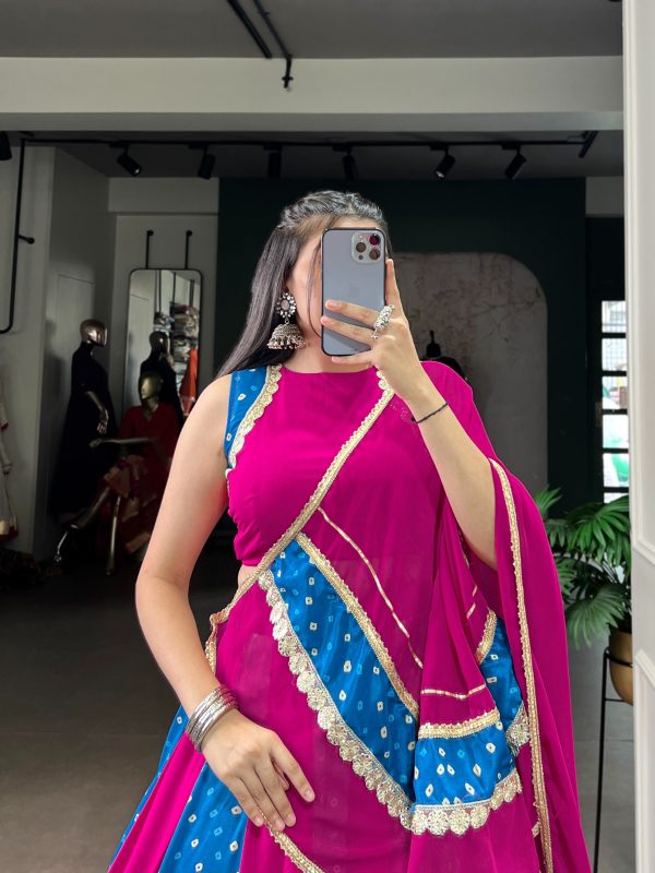 LNB 1673 Pink Color Tasar Silk Bandhej Print With Lace Touch Up Lehenga Choli Wedding, Party, Festive, Events Etc. Delivery 4-6 Working Days Rs 3099 | Lehenga, Bollywood Lehenga, Creative Lehenga, Designer Lehenga, Embroidered Lehenga, Party Wear Lehenga