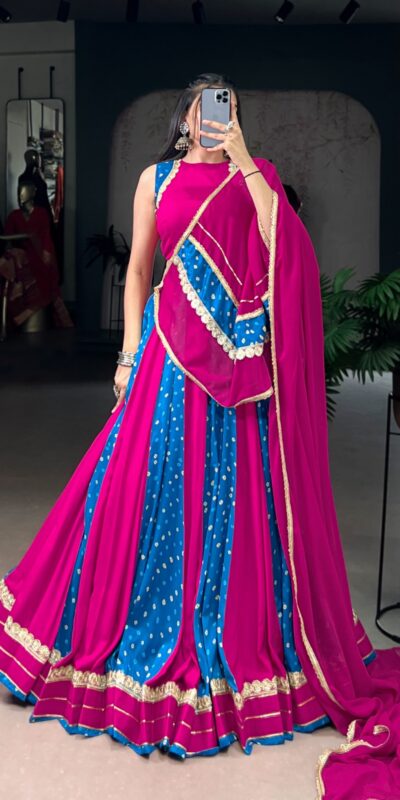 LNB 1673 Pink Color Tasar Silk Bandhej Print With Lace Touch Up Lehenga Choli Wedding, Party, Festive, Events Etc. Delivery 4-6 Working Days Rs 3099 | Lehenga, Bollywood Lehenga, Creative Lehenga, Designer Lehenga, Embroidered Lehenga, Party Wear Lehenga