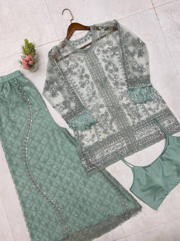 LG 1943 Pista Color Butterfly Net Sequence Embroidery Work Salwar Suit Casual, Wedding, Festive, Events . Expected Delivery  4-6 Working Days @1999/- only      | Jump Suits, Salwar suit, Casual Suits, Creative suits, Designer Suits, Palazzo Suits, Party Wear Suits, Patiala Suits, Straight Suits