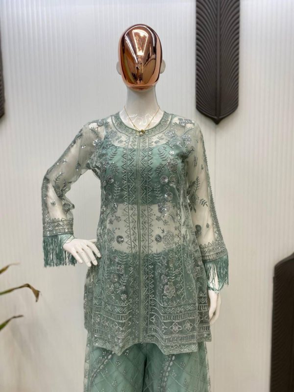 LG 1943 Pista Color Butterfly Net Sequence Embroidery Work Salwar Suit Casual, Wedding, Festive, Events . Expected Delivery  4-6 Working Days @1999/- only      | Jump Suits, Salwar suit, Casual Suits, Creative suits, Designer Suits, Palazzo Suits, Party Wear Suits, Patiala Suits, Straight Suits