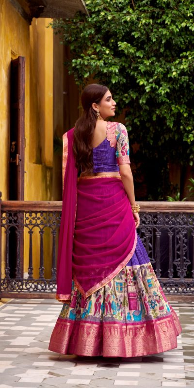 LNB 1242 Purple Color Poly Chanderi Kalamkari Printed Zari Weaving Work Lehenga Choli Wedding, Party, Festive, Events Etc. Delivery 4-6 Working Days Rs 1899 | Lehenga, Bollywood Lehenga, Creative Lehenga, Designer Lehenga, Embroidered Lehenga, Party Wear Lehenga