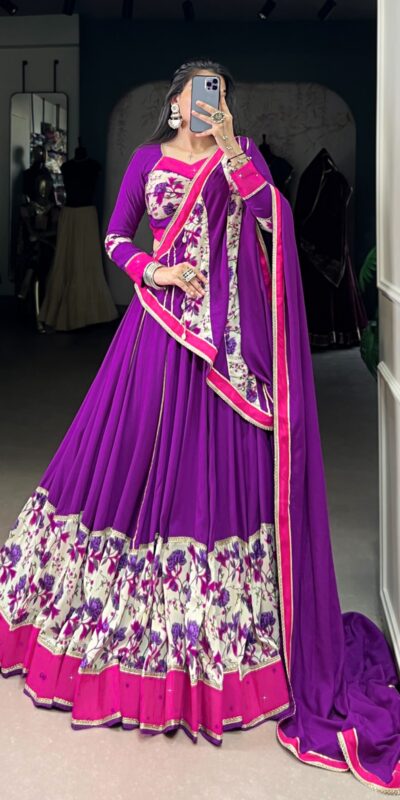 LNB 1618 Purple Color Printed And Original Mirror Hand Work With Lace Lehenga Choli Wedding, Party, Festive, Events Etc. Delivery 4-6 Working Days Rs 4249 | Lehenga, Bollywood Lehenga, Creative Lehenga, Designer Lehenga, Embroidered Lehenga, Party Wear Lehenga