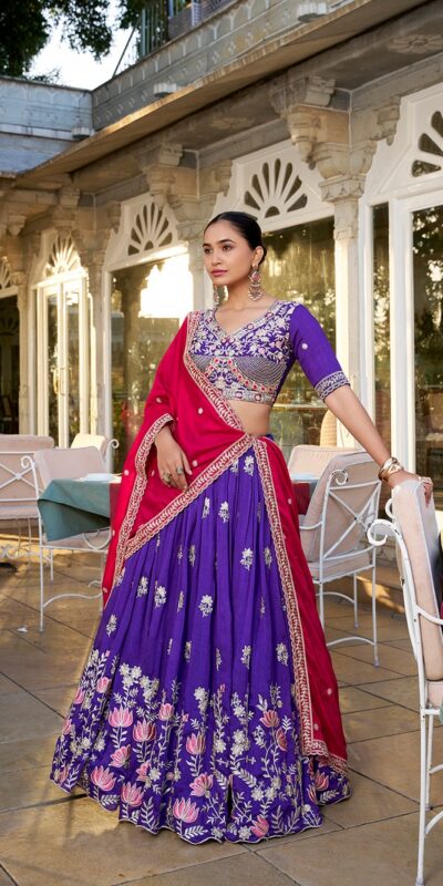 LNB 1414 Purple Color Vichitra Silk Sequins and Thread Embroidery Work Lehenga Choli Wedding, Party, Festive, Events Etc. Delivery 4-6 Working Days Rs 3399 | Lehenga, Bollywood Lehenga, Creative Lehenga, Designer Lehenga, Embroidered Lehenga, Party Wear Lehenga