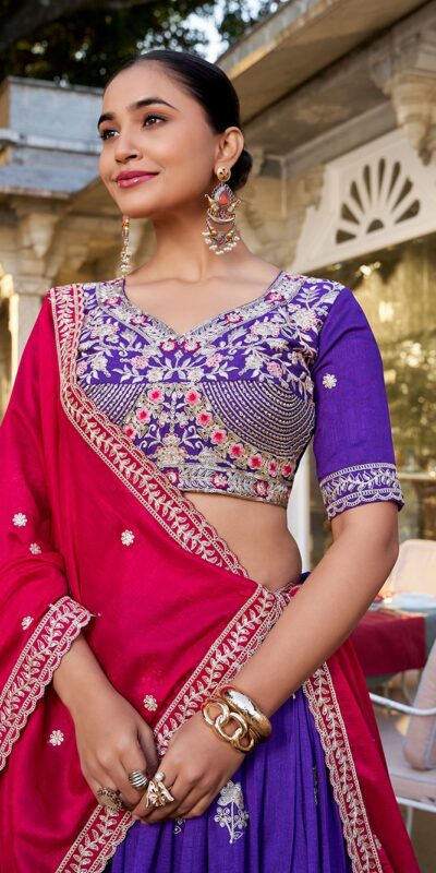 LNB 1414 Purple Color Vichitra Silk Sequins and Thread Embroidery Work Lehenga Choli Wedding, Party, Festive, Events Etc. Delivery 4-6 Working Days Rs 3399 | Lehenga, Bollywood Lehenga, Creative Lehenga, Designer Lehenga, Embroidered Lehenga, Party Wear Lehenga