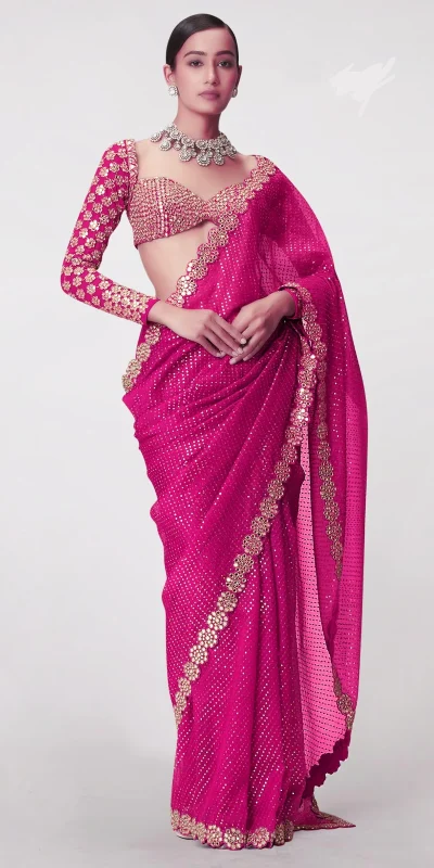 DF 3429 Rani Color Faux Georgette 5mm Sequence Work Saree Casual, Wedding, Festive, Events . Expected Delivery  4-6 Working Days @2199/- only                                                 | Sarees, Bollywood Sarees, Creative Sarees, Designer Sarees, Embroidered Sarees, Ethnic Saree, Modern Digital sarees, Party Wear Sarees