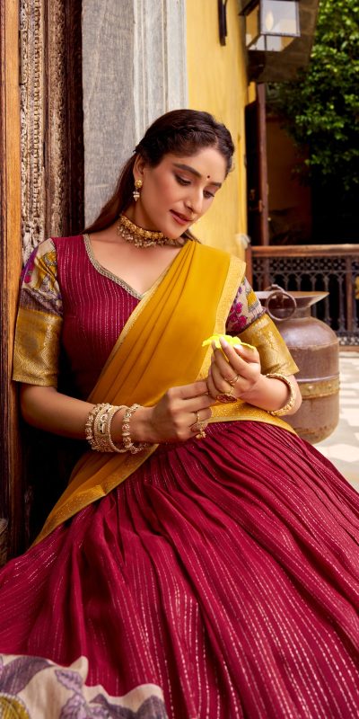 LNB 1242 Red Color Poly Chanderi Kalamkari Printed Zari Weaving Work Lehenga Choli Wedding, Party, Festive, Events Etc. Delivery 4-6 Working Days Rs 1899 | Lehenga, Bollywood Lehenga, Creative Lehenga, Designer Lehenga, Embroidered Lehenga, Party Wear Lehenga