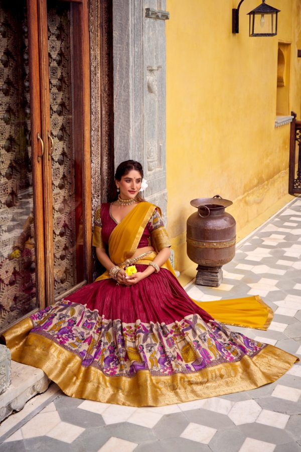 LNB 1242 Red Color Poly Chanderi Kalamkari Printed Zari Weaving Work Lehenga Choli Wedding, Party, Festive, Events Etc. Delivery 4-6 Working Days Rs 1899 | Lehenga, Bollywood Lehenga, Creative Lehenga, Designer Lehenga, Embroidered Lehenga, Party Wear Lehenga