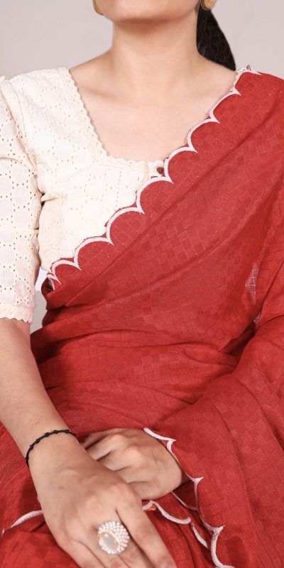 YNF 7105 Red Color Gadhawal Chex Arca Work Saree Casual, Wedding, Festive, Events . Expected Delivery  4-6 Working Days @1599/- only                                                                                | Sarees, Bollywood Sarees, Creative Sarees, Designer Sarees, Embroidered Sarees, Ethnic Saree, Modern Digital sarees, Party Wear Sarees