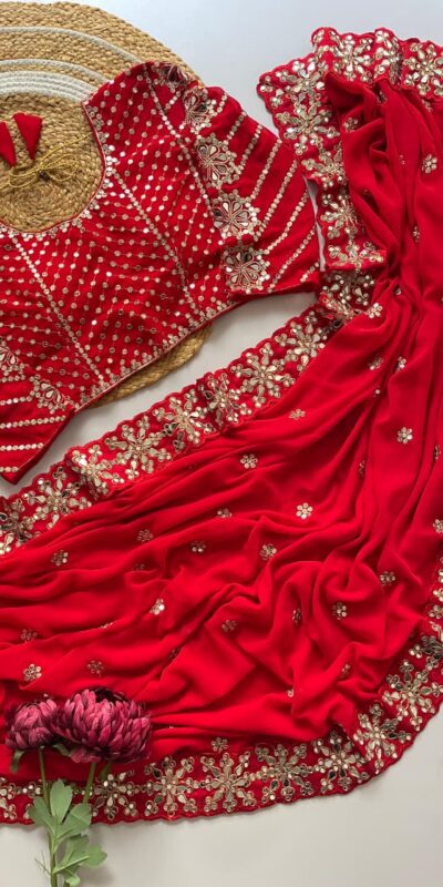 DF 3456 Red Color Heavy quality Faux Georgette Original Mirror Saree Casual, Wedding, Festive, Events . Expected Delivery 4-6 Working Days @2099/- only | Sarees, Bollywood Sarees, Creative Sarees, Designer Sarees, Embroidered Sarees, Ethnic Saree, Modern Digital sarees, Party Wear Sarees