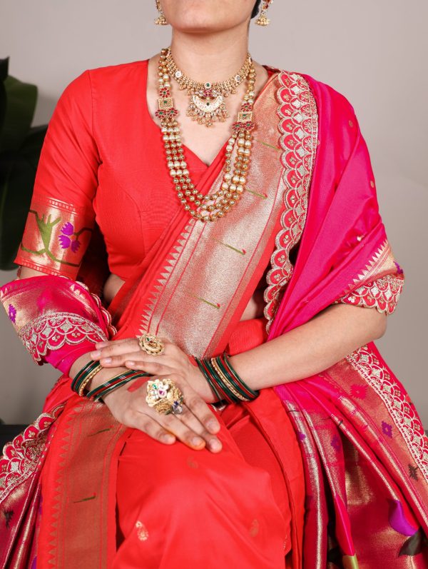 YNF 7407 Red Color Jacquard Silk Paithani Zari Weaving Work Saree Casual, Wedding, Festive, Events . Expected Delivery  4-6 Working Days @3349/- only                                                                                | Sarees, Bollywood Sarees, Creative Sarees, Designer Sarees, Embroidered Sarees, Ethnic Saree, Modern Digital sarees, Party Wear Sarees