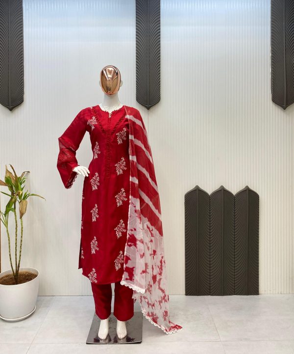 LG 1951 Red Color Roman Silk Embroidery Work On Front Side Salwar Suit Casual, Wedding, Festive, Events . Expected Delivery  4-6 Working Days @1999/- only      | Jump Suits, Salwar suit, Casual Suits, Creative suits, Designer Suits, Palazzo Suits, Party Wear Suits, Patiala Suits, Straight Suits